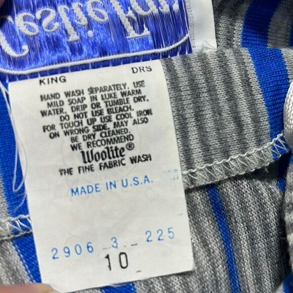 Vintage Leslie Fay Blue Gray Striped Short Sleeve Midi Dress Blouson Stretch - Picture 9 of 14